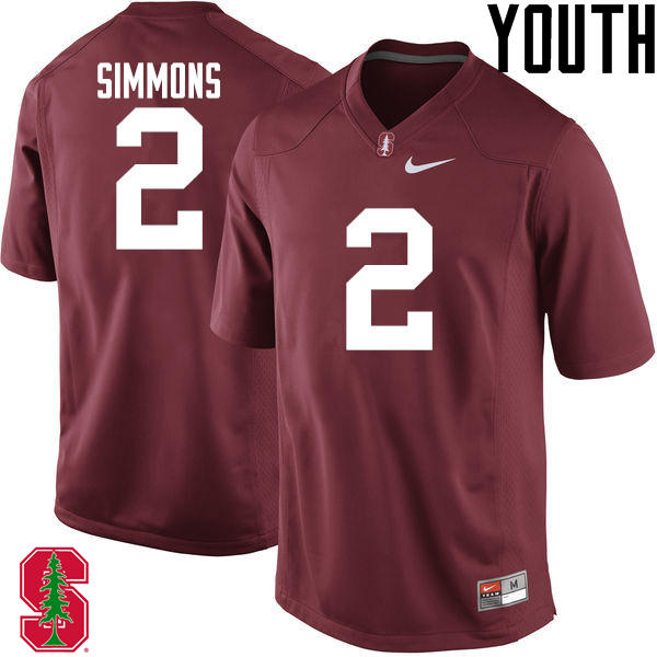 Youth Stanford Cardinal #2 Brandon Simmons College Football Jerseys Sale-Cardinal - Click Image to Close